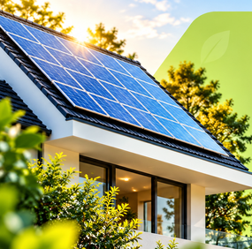 Rooftop solar panels on a modern home