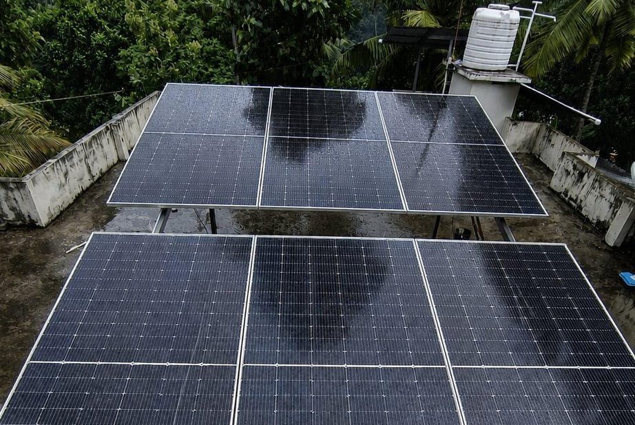Terrace solar array installed by Soltech Power Solutions at Pallimon, Kollam