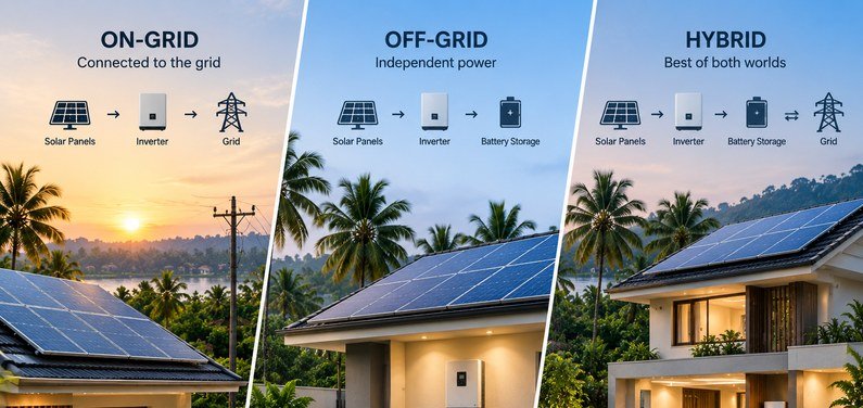 On-Grid, Off-Grid or Hybrid: Choosing a Solar System in Trivandrum & Kollam