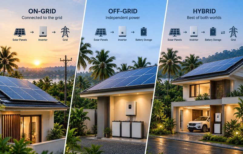 On-Grid, Off-Grid or Hybrid: Choosing a Solar System in Trivandrum & Kollam